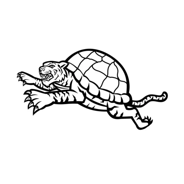 Icono Mascota Ilustración Cabeza Tigre Tortuga Tigre Que Mitad Tortuga — Vector de stock