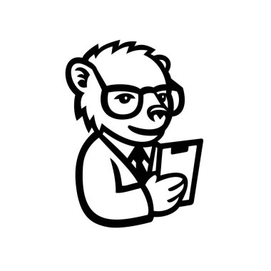 Laboratuvar önlüğü giyen inek bir ayı bilim adamının maskot ikonu çizimi ve geriye dönük izole bir arka plandan izole edilmiş bir pano..