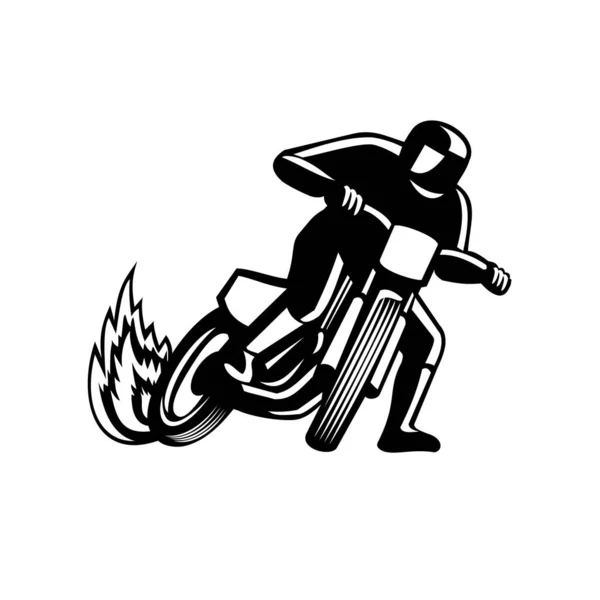 Ilustración Blanco Negro Motociclista Bicicleta Carreras Pista Plana Carreras Pista — Archivo Imágenes Vectoriales