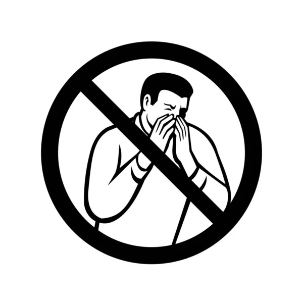 Black White Sign Coughing Sneezing Showing Man Sneeze Cough Covering — Stock Vector