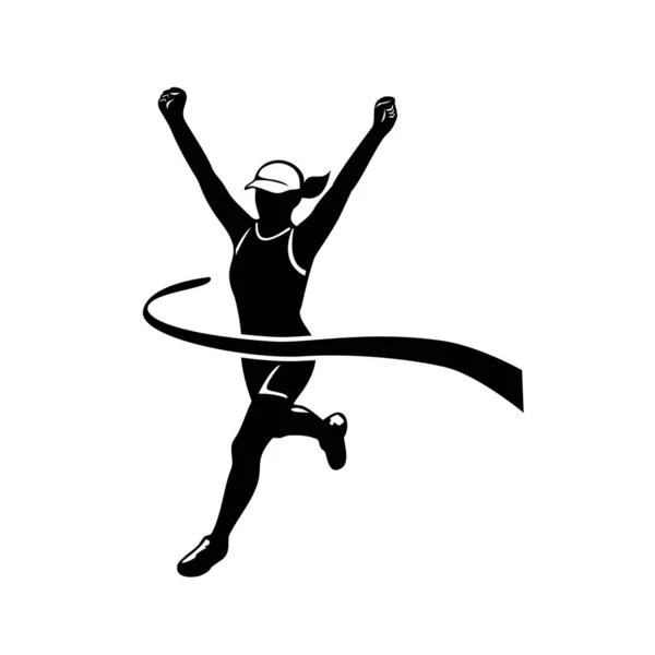 以黑白复古风格创作的女子马拉松长跑运动员或短跑运动员举枪夺取决赛胜利的图例 — 图库矢量图片