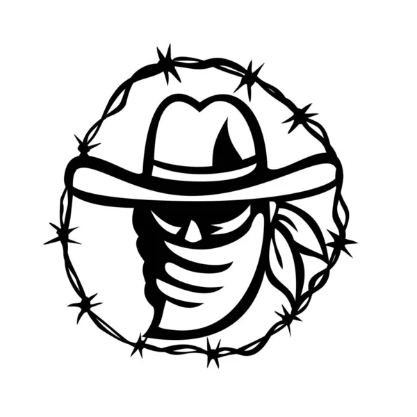 Estilo Retro Ilustración Blanco Negro Forajido Tejano Bandido Con Máscara — Vector de stock