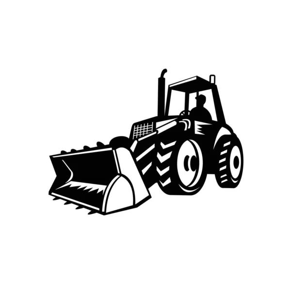 描述拖拉机 挖掘机 机械挖掘机在复古风格孤立背景下的内部护罩 — 图库矢量图片