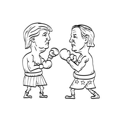 2020 ABD seçimleri için Amerikan başkan adayı, Demokrat Joe Biden ve Cumhuriyetçi Donald Trump boks eldivenli boksörler.