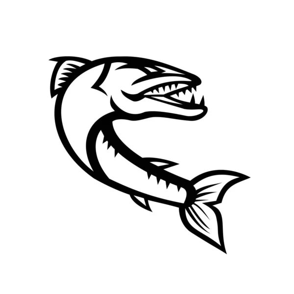 Icono Mascota Ilustración Una Gran Barracuda Enojada Pez Agua Salada — Vector de stock