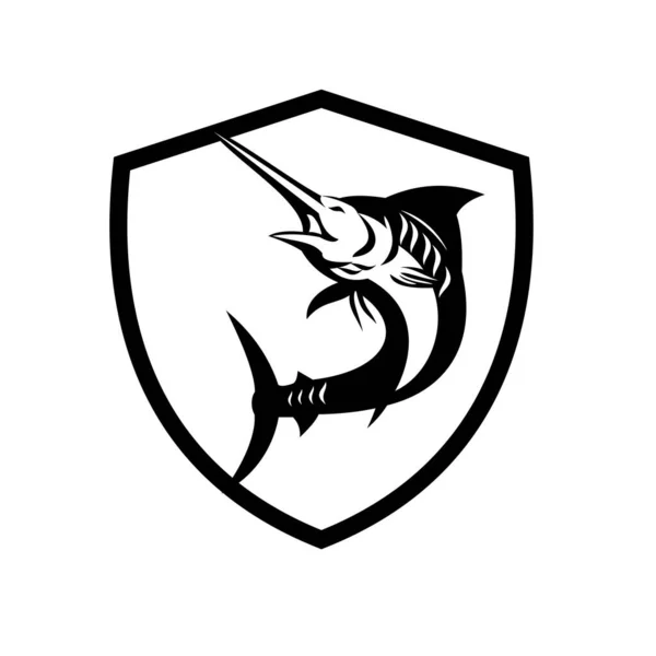 Schwarz Weiß Illustration Eines Blauen Marlins Schwertfisches Oder Segelfisches Die — Stockvektor