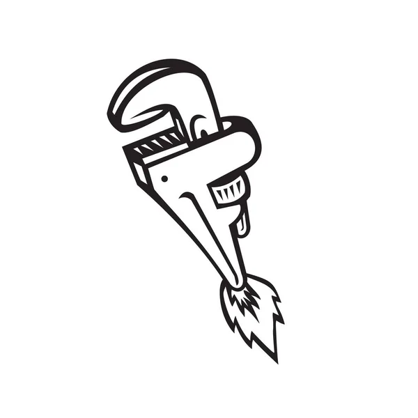 Černobílé Ilustrace Trubkového Klíče Raketovým Zesilovačem Setu Izolovaném Bílém Pozadí — Stockový vektor