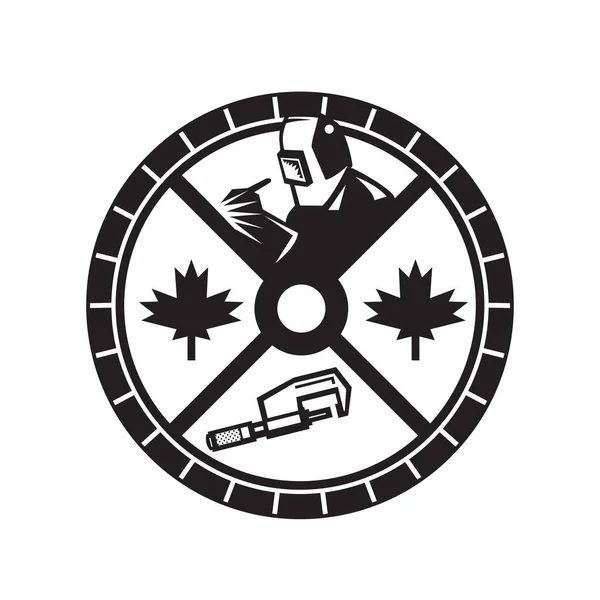 Ilustración Una Hoja Soldadura Calibre Arce Canadiense Colocada Dentro Del — Vector de stock