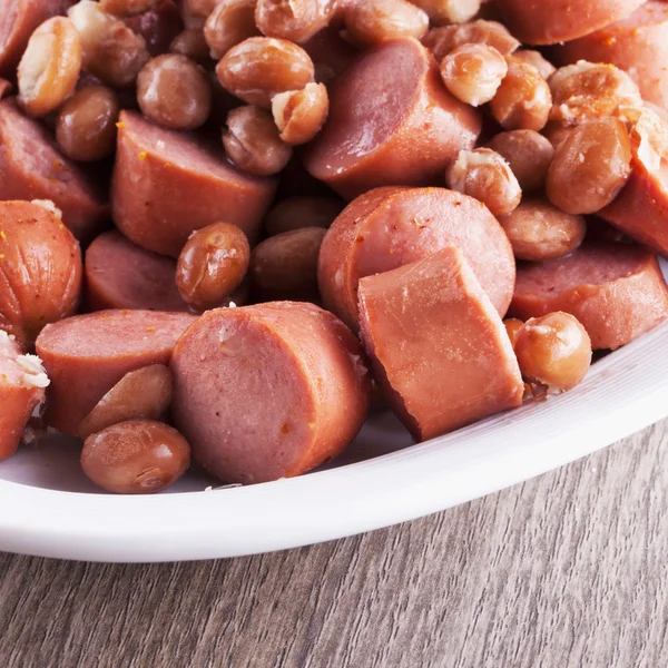Wurstel and beans — Stock Photo, Image