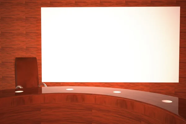 TV-Studio mit großer weißer Leinwand Stockbild