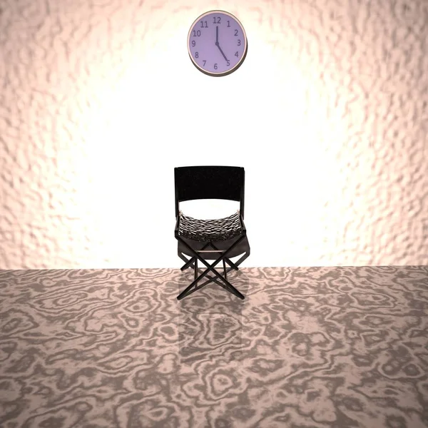 Chair under a clock, waiting room — Stock Photo, Image