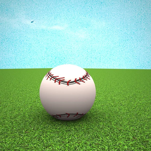 Бейсбол над зеленой травой — стоковое фото