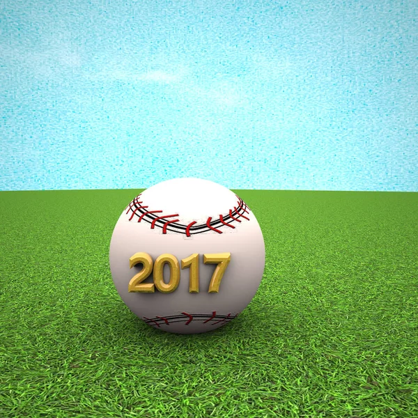 Beisebol com ano 2017 sobre grama verde — Fotografia de Stock