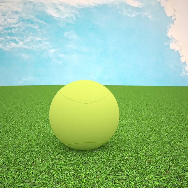 Tennis ball over green grass — Stock Photo, Image