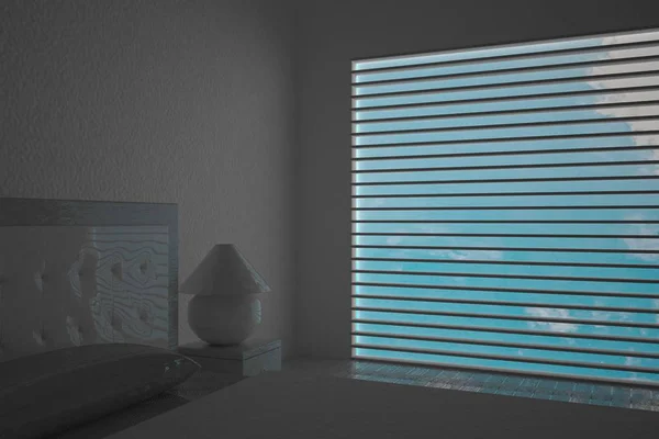 窓シャッターと白い寝室 — ストック写真