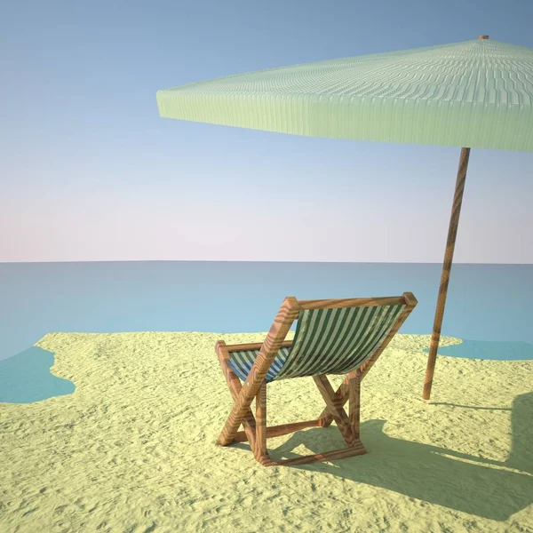Praia com cadeira de praia e bola — Fotografia de Stock