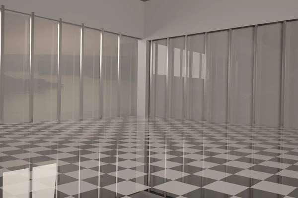 All'interno di una stanza con pavimento in bianco e nero — Foto Stock