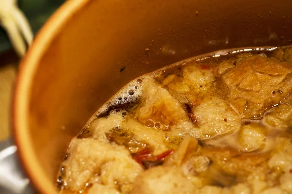 Boiling soup in a pot — Stock Photo, Image