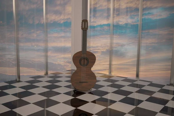 Guitarra em pé em quarto elegante — Fotografia de Stock