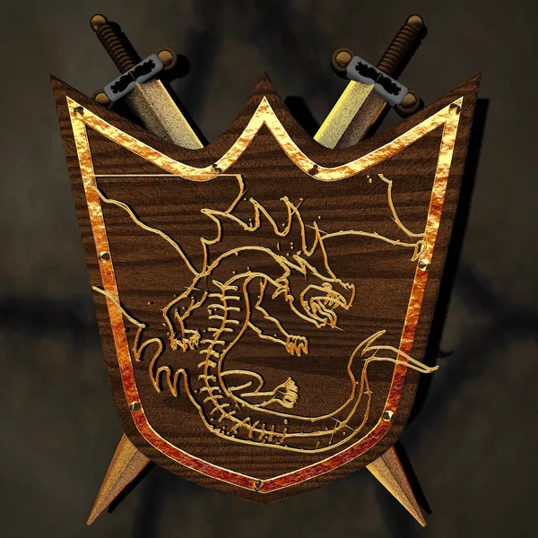Antiguo escudo con dragón — Foto de Stock