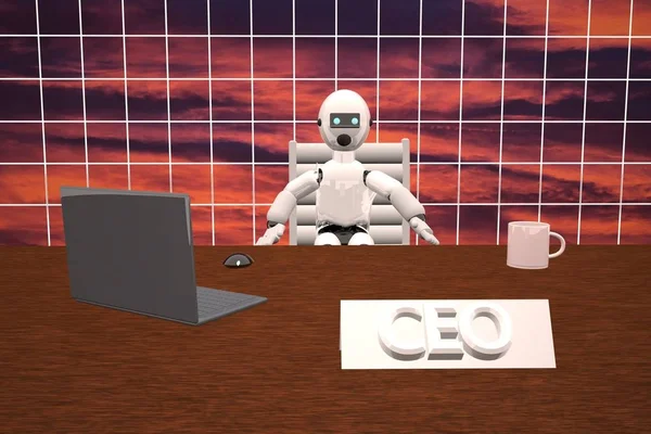 Robot CEO em seu desktop — Fotografia de Stock