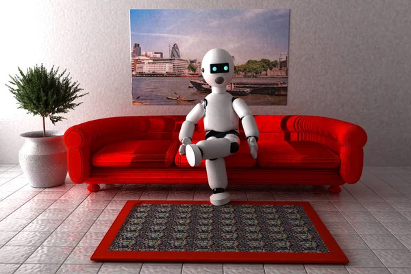 Robot zittend op een bank — Stockfoto
