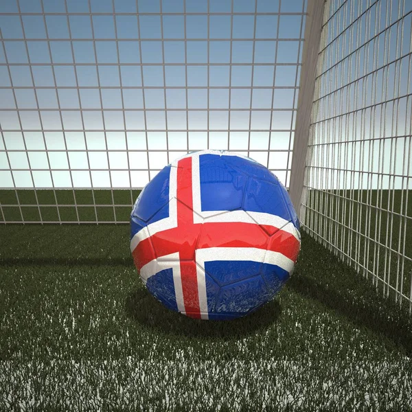 足球与冰岛的旗子 — 图库照片