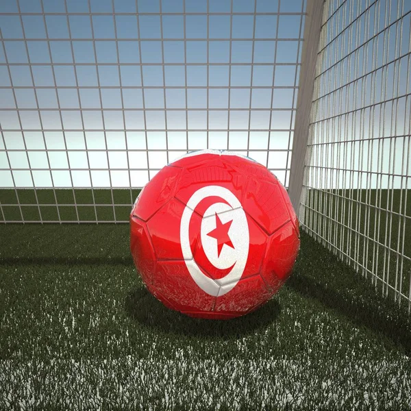 Futebol com bandeira de tunisia — Fotografia de Stock