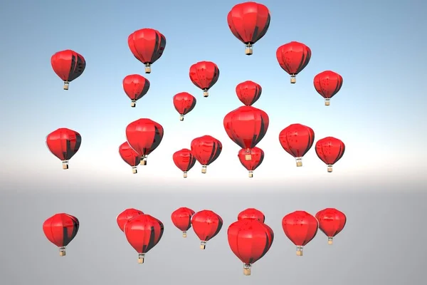 Montgolfiers vermelhos que voam no céu — Fotografia de Stock