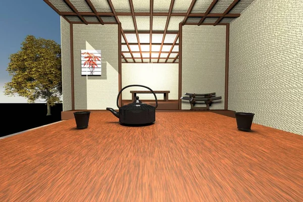 Japanisches Haus von einem Tisch aus gesehen — Stockfoto