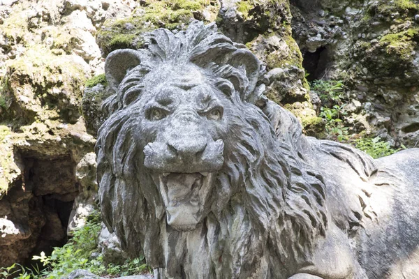 Roaring Stone Lion Close Head Horizontal Image — Stock Photo, Image