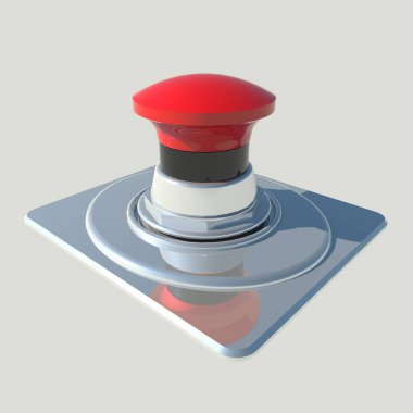 Metalik yüzey üzerinde kırmızı düğme, 3d oluşturma