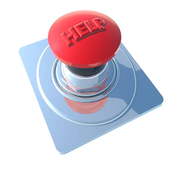 Помощь Красная Кнопка Над Металлической Поверхностью Рендеринг — стоковое фото