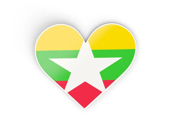 Flag of myanmar, heart shaped sticker — Stock Photo, Image