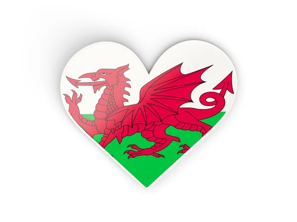 威尔士的旗子，心形状的贴纸 — 图库照片