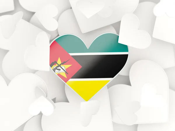 Flaga Mozambiku, naklejki w kształcie serca — Zdjęcie stockowe