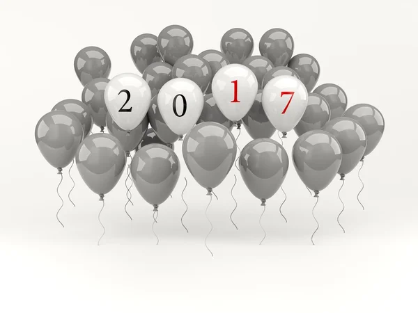 Weiße Luftballons mit dem Neujahrsschild 2017 — Stockfoto
