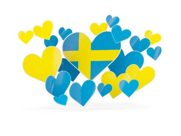 スウェーデン、ハート型ステッカーの旗 — ストック写真