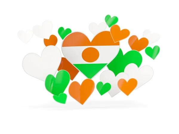 Vlajka Nigeru, samolepky ve tvaru srdce — Stock fotografie
