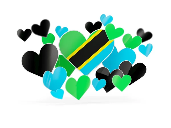 Flaga Tanzanii, naklejki w kształcie serca — Zdjęcie stockowe