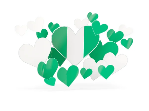 Bandiera della Nigeria, adesivi a forma di cuore — Foto Stock