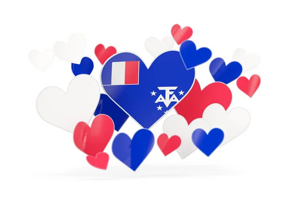 Прапор французьких південних територій, наклейки у формі серця — стокове фото