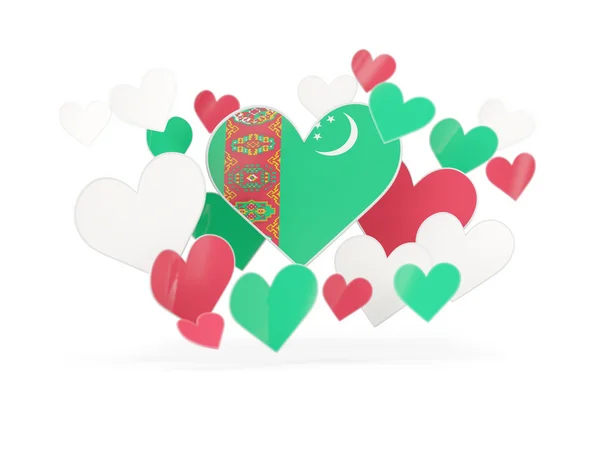 Türkmenistan, kalp şeklinde çıkartmalar bayrağı — Stok fotoğraf