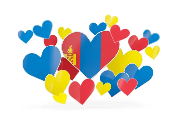 Bandera de mongolia, pegatinas en forma de corazón — Foto de Stock