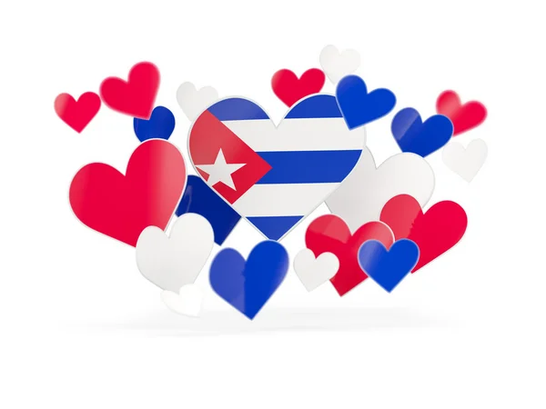 Bandeira de cuba, adesivos em forma de coração — Fotografia de Stock