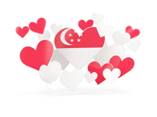 Singapur, kalp şeklinde çıkartmalar bayrağı — Stok fotoğraf