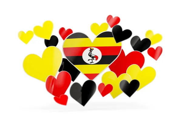 Flaggan i uganda, hjärtformade klistermärken — Stockfoto