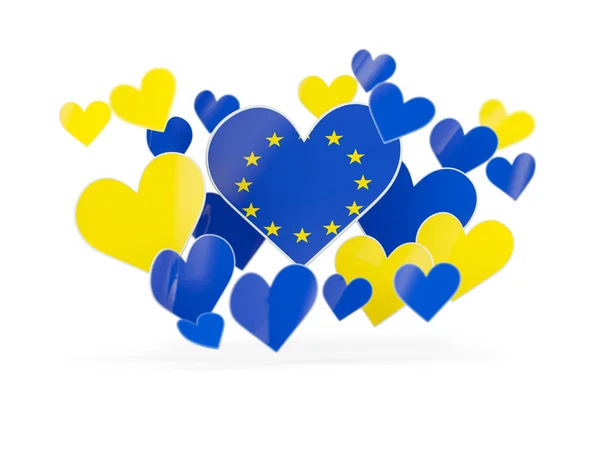 Flag of european union, heart shaped stickers — Stock Photo, Image