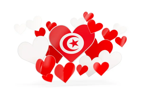 Drapeau de la Tunisie, autocollants en forme de coeur — Photo