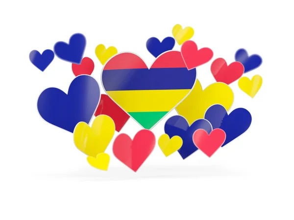 Vlajka Mauricia, samolepky ve tvaru srdce — Stock fotografie